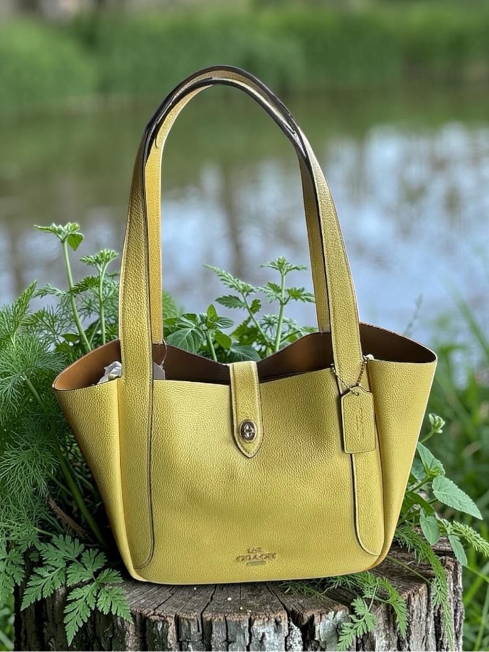 Coach Yellow Pebble Leather Tote with Double Straps